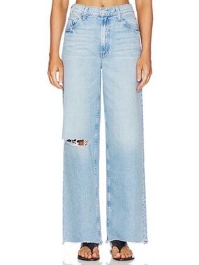 NEW MOTHER Spinner Zip Sneak Chew High Waist Distressed Wide Leg Jean